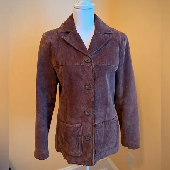 Vintage 90’s Suede Blazer Coat Cocoa Brown Chocolate Wilsons Leather women Small - Picture 11 of 16